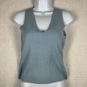 Y2K The Limited Ribbed Tank Top Deep V Blue Medium Preppy Academia